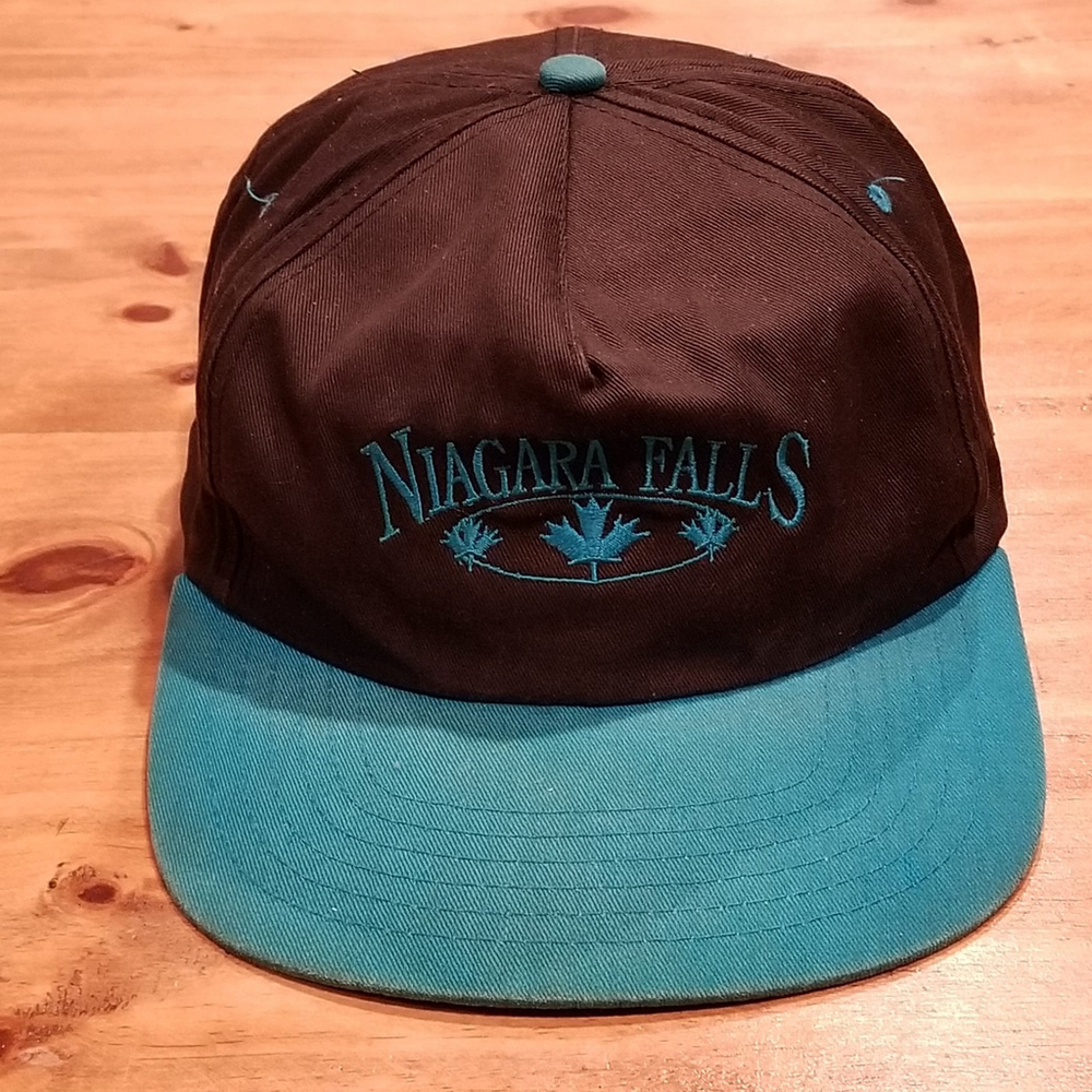Vintage Niagara Falls Hat Snapback Black Teal Green One Size Laid Back Tag 90s